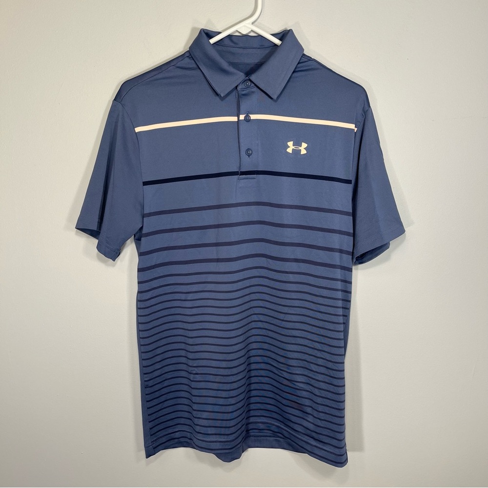 Under Armour Men's Blue Striped Polo with White Accent